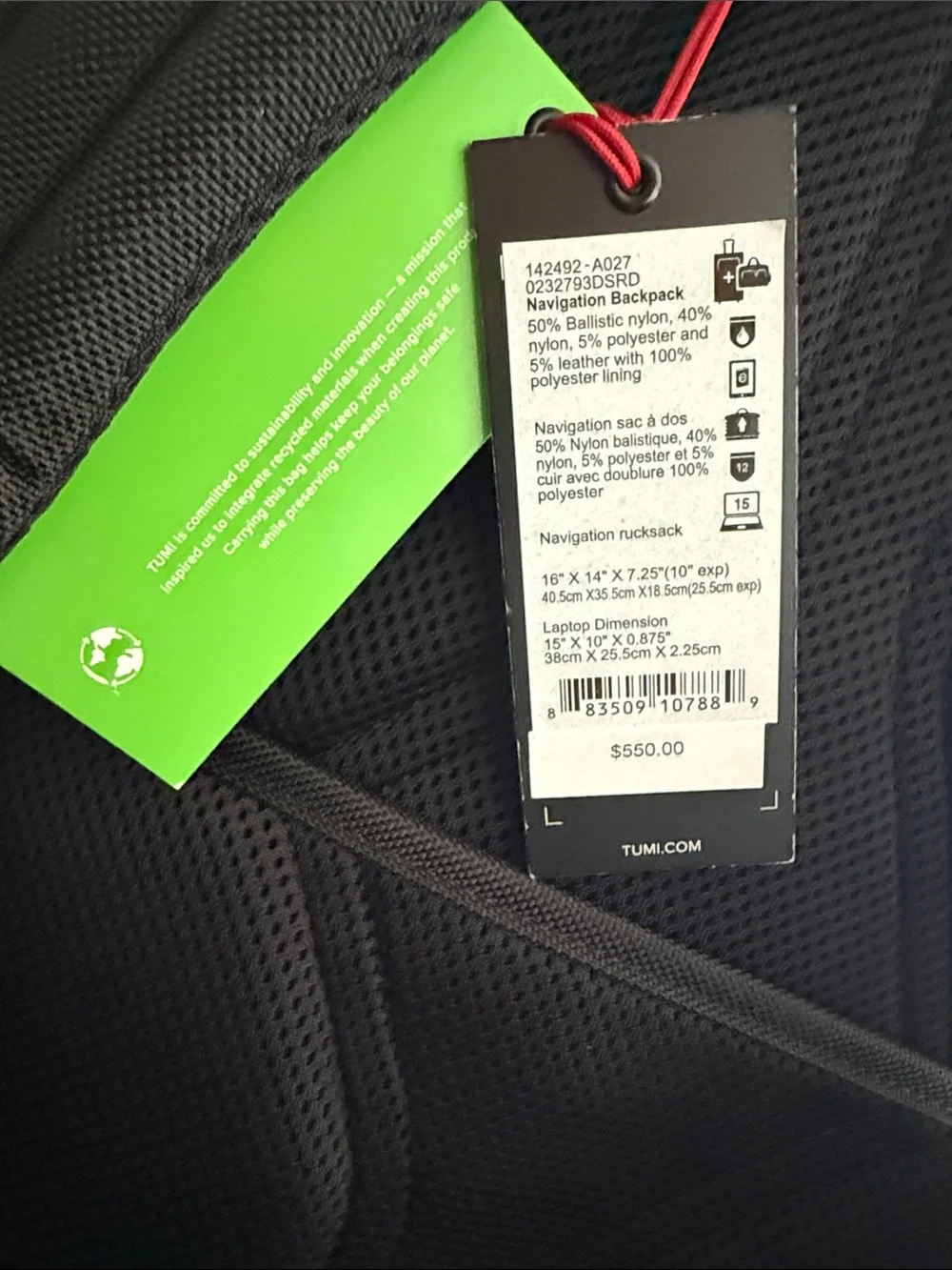 TUMI Alpha Bravo Navigation Backpack Black Red- Rare Find